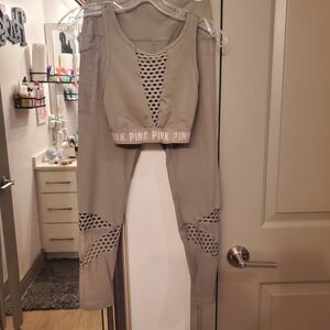 Victoria Secret comfortable and stylish with this green mesh sports bra and legg